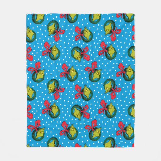 Dr. Seuss | The Grinch | Christmas Wreath Pattern フリースブランケット (正面)