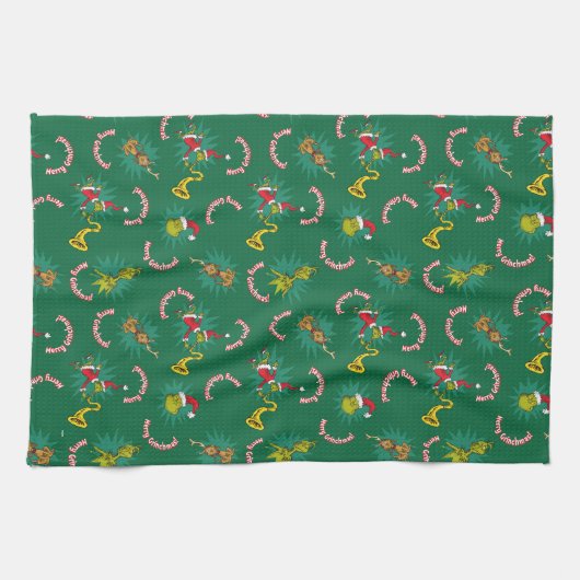 Dr. Seuss | The Grinch | Merry Grinchmas Pattern キッチンタオル (横)