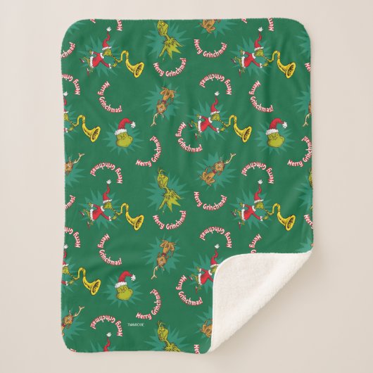 Dr. Seuss | The Grinch | Merry Grinchmas Pattern シェルパブランケット (正面)