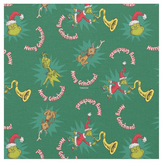 Dr. Seuss | The Grinch | Merry Grinchmas Pattern ファブリック (クローズアップ)