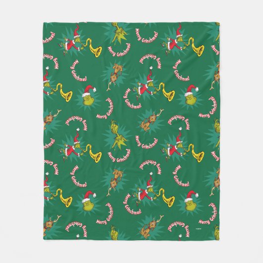 Dr. Seuss | The Grinch | Merry Grinchmas Pattern フリースブランケット (正面)