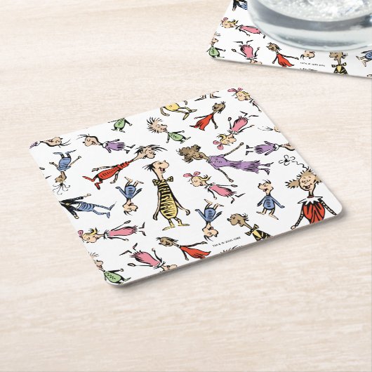 Dr. Seuss Whoville Characters Festive Pattern スクエアペーパーコースター (アングル)