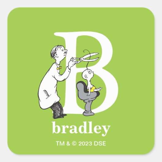 Dr. Seuss's ABC：手紙B – 白 |名前の追加 スクエアシール (正面)