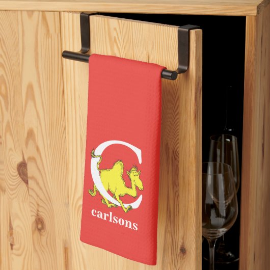 Dr. Seuss's ABC：手紙C – 白 |名前の追加 キッチンタオル (三つ折り)