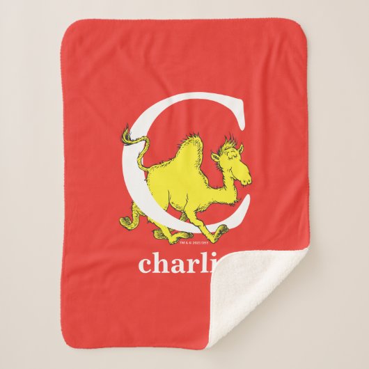 Dr. Seuss's ABC：手紙C – 白 |名前の追加 シェルパブランケット (正面)