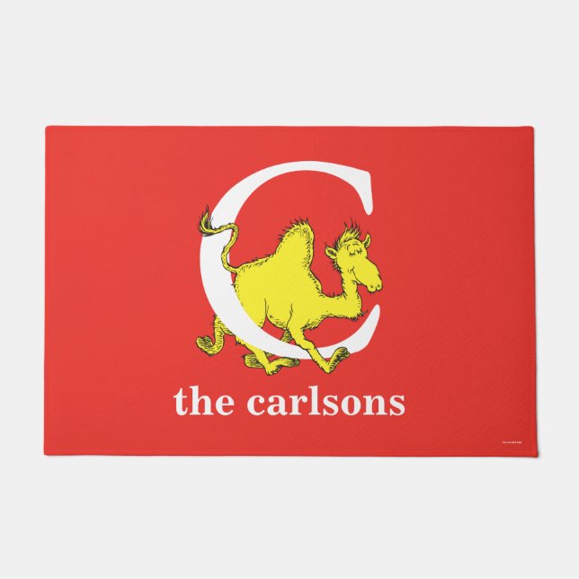 Dr. Seuss's ABC：手紙C – 白 |名前の追加 ドアマット (正面)