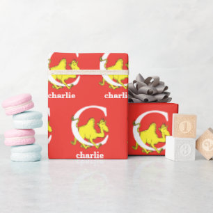 Dr. Seuss's ABC：手紙C – 白  名前の追加 ラッピングペーパー