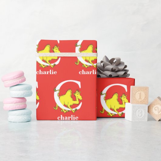 Dr. Seuss's ABC：手紙C – 白 |名前の追加 ラッピングペーパー (ベビーシャワー)