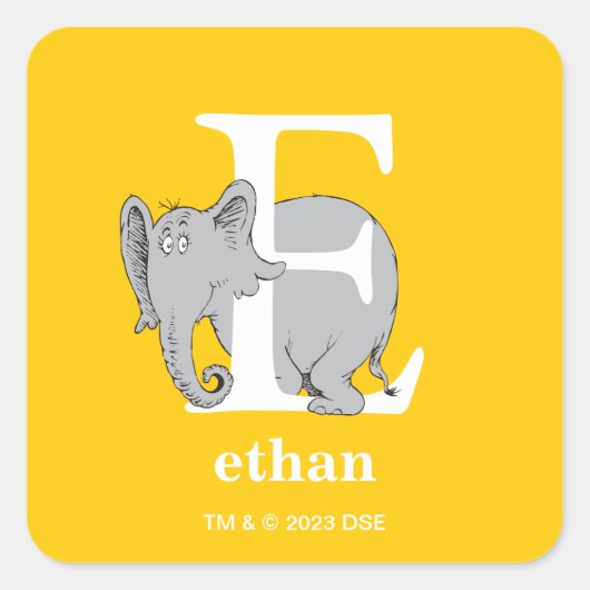 Dr. Seuss's ABC：手紙E – 白 |名前の追加 スクエアシール (正面)