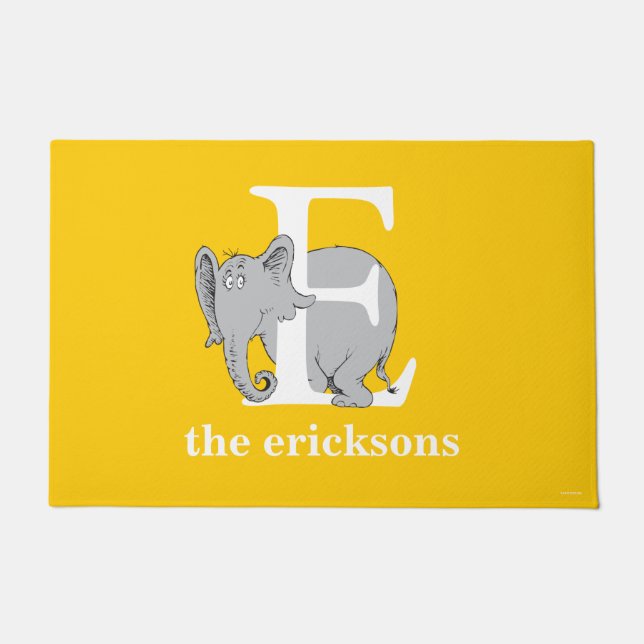 Dr. Seuss's ABC：手紙E – 白 |名前の追加 ドアマット (正面)