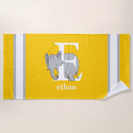 Dr. Seuss's ABC：手紙E – 白 |名前の追加 ビーチタオル (正面)