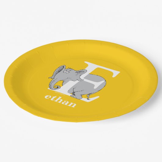 Dr. Seuss's ABC:手紙E – 白 |名前の追加 ペーパープレート (アングル)