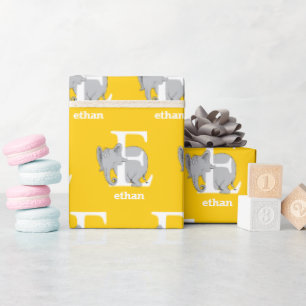 Dr. Seuss's ABC：手紙E – 白  名前の追加 ラッピングペーパー