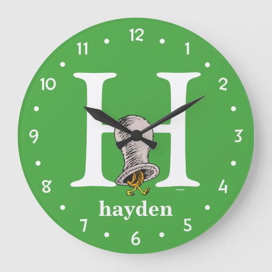 Dr. Seuss's ABC：手紙H – 白 |名前の追加 ラージ壁時計 (正面)