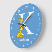 Dr. Seuss's ABC：手紙K – 白 |名前の追加 ラージ壁時計 (傾斜)