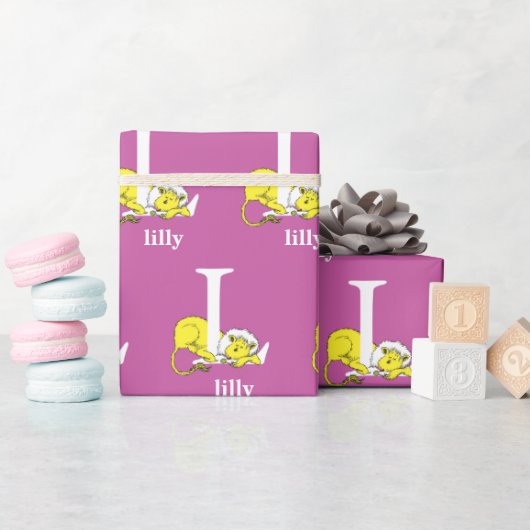 Dr. Seuss's ABC：手紙L – 白 |名前の追加 ラッピングペーパー (ベビーシャワー)