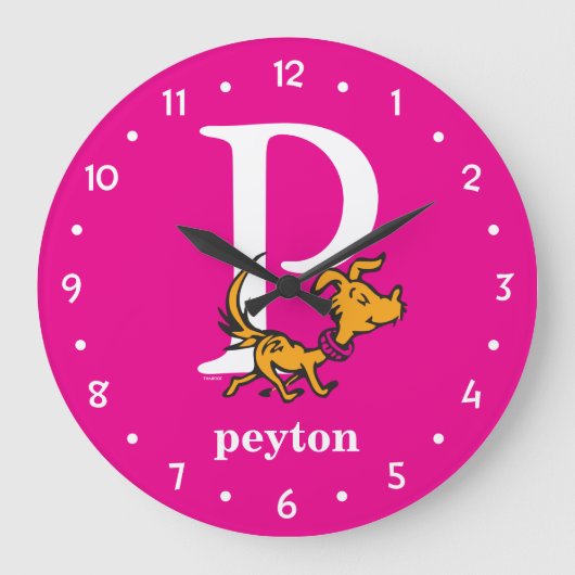 Dr. Seuss's ABC：手紙P – 白 |名前の追加 ラージ壁時計 (正面)