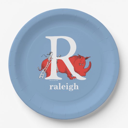 Dr. Seuss's ABC：手紙R – 白 |名前の追加 ペーパープレート (正面)