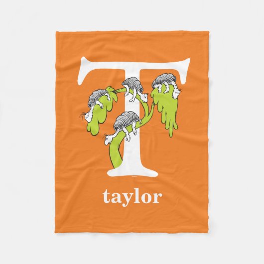 Dr. Seuss's ABC：手紙T – 白 |名前の追加 フリースブランケット (正面)