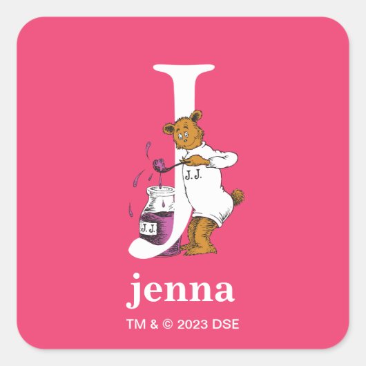 Dr. Seuss's ABC: Letter J – ホワイト |名前の追加 スクエアシール (正面)