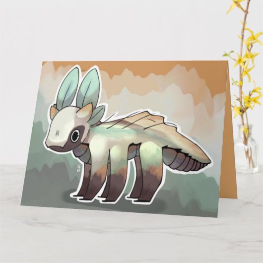 Draakje kaart fantasie  カード (黄色い花)