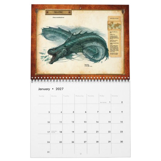 Dracopedia カレンダー (1月 2027)