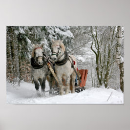 Draft Horses Pulling Sleigh ポスター