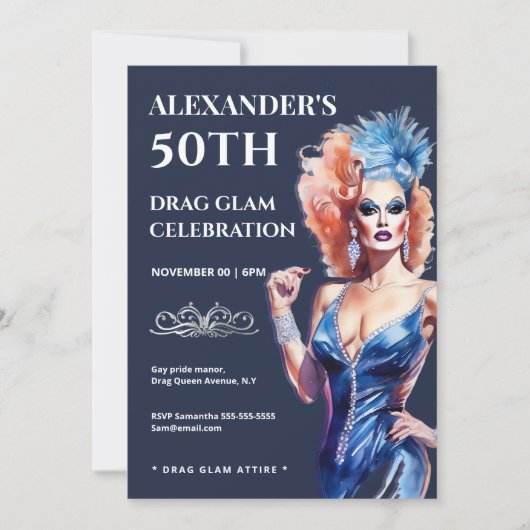 Drag queen lgbtq carnival festival glam glitz 招待状 (正面)