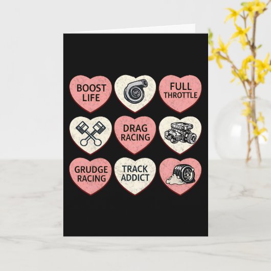 Drag Racing Valentine Candy Hearts カード (黄色い花)