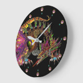 DRAGO/ファンタジー·金ゴールド·ドラゴン（黒桃色の宝石） ラージ壁時計 (傾斜)