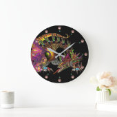 DRAGO/ファンタジー·金ゴールド·ドラゴン（黒桃色の宝石） ラージ壁時計 (ホーム)