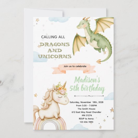 Dragon and unicorn Party Invitation 招待状 (正面)