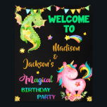 Dragon and Unicorn welcome party sign Magic party ポスター<br><div class="desc">Dragon and Unicorn welcome party sign Magical welcome poster Rainbow unicorn Party decor Magic birthday party decoration.
Purple,  green,  pink and rainbow magical birthday theme welcome sign.
Perfect for 1st birthday first birthday magical celebration.
Edit the names to make it special.</div>