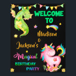 Dragon and Unicorn welcome party sign Magic party ポスター<br><div class="desc">Dragon and Unicorn welcome party sign Magical welcome poster Rainbow unicorn Party decor Magic birthday party decoration.
Purple,  green,  pink and rainbow magical birthday theme welcome sign.
Perfect for 1st birthday first birthday magical celebration.
Edit the names to make it special.</div>