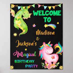 Dragon and Unicorn welcome party sign Magic party ポスター
