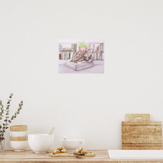 Dragon Baby Bibliophile Book Lover Librarary ポスター (キッチン)