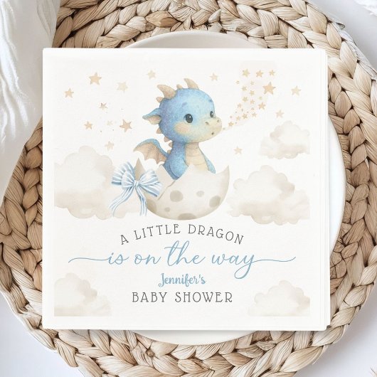 Dragon Baby Shower Boy Blue Cute Dragon Paper スタンダードカクテルナプキン