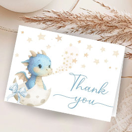 Dragon Baby Shower Boy Blue Folded Thank You Card サンキューカード