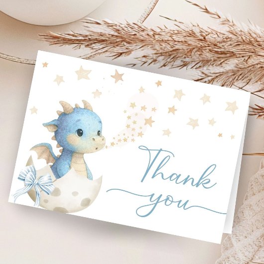 Dragon Baby Shower Boy Blue Folded Thank You Card サンキューカード