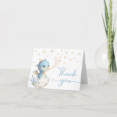 Dragon Baby Shower Boy Blue Folded Thank You Card サンキューカード (正面)