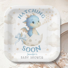 Dragon Baby Shower Boy Blue Hatching Soon ペーパープレート
