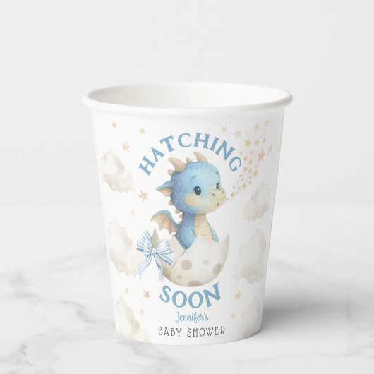 Dragon Baby Shower Boy Blue Hatching Soon 紙コップ (裏面)