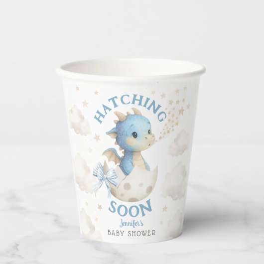 Dragon Baby Shower Boy Blue Hatching Soon  紙コップ (正面)