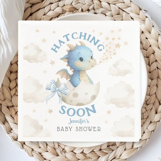 Dragon Baby Shower Boy Blue Hatching Soon Paper スタンダードカクテルナプキン