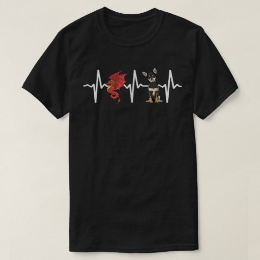 Dragon Black Chihuahua Heartbeat Dog Lover Tシャツ (デザイン正面)