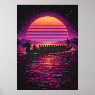 Dragon Boat Race, Retro Synthwave Modern Paddling ポスター