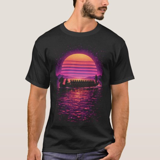 Dragon Boat Race, Retro Synthwave Modern Paddling Tシャツ (正面)