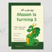 Dragon cartoon birthday print invitations 招待状 (正面/裏面)