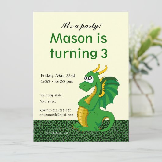 Dragon cartoon birthday print invitations 招待状 (スタンド正面)