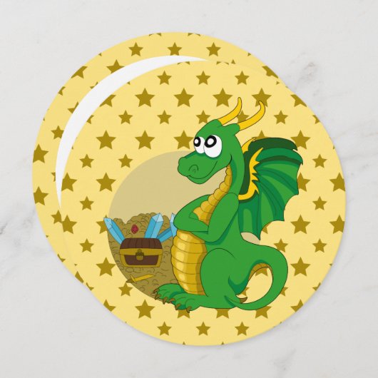Dragon cartoon birthday print invites 招待状 (正面/裏面)